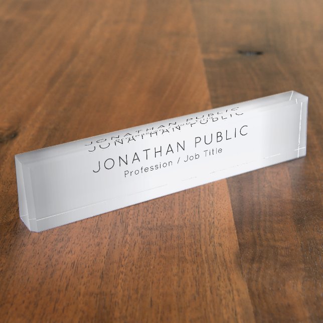 Faux Silver Glamour Elegant Modern Template Nameplate (Side)