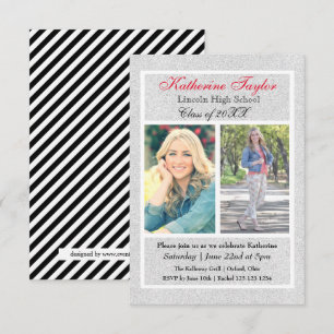 Faux Silver Glitter - 3x5 Graduation Announcement