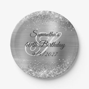 Faux Silver Glitter and Foil 40th Birthday Paper Plate
