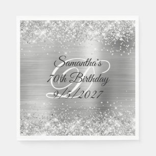 Faux Silver Glitter and Foil 70th Birthday Napkin