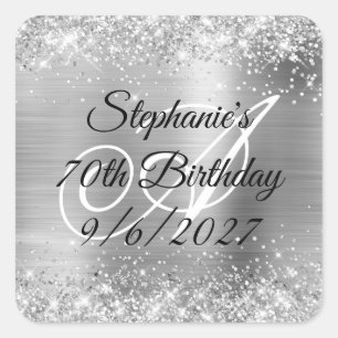 Faux Silver Glitter and Foil 70th Birthday Square Sticker