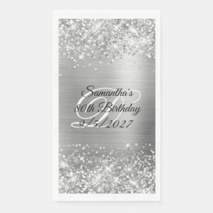Faux Silver Glitter and Foil 80th Birthday Napkin