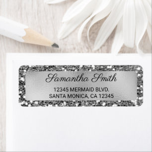 Faux Silver Glitter and Foil Return Address Label