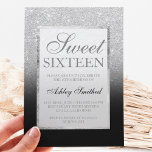 Faux silver glitter black elegant chic Sweet 16 Invitation<br><div class="desc">A modern,  pretty chic and elegant faux silver glitter shower ombre with black colour block Sweet 16 birthday party invitation with and elegant silver frame Perfect for a princess Sweet sixteen.</div>