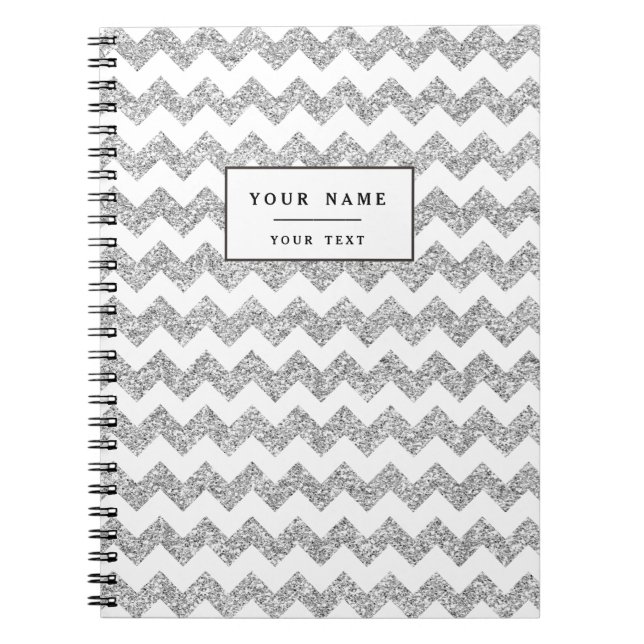 Faux Silver Glitter Chevron Pattern Purple Glitter Notebook (Front)