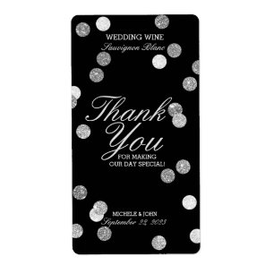 Faux Silver Glitter Confetti Wedding Wine Label