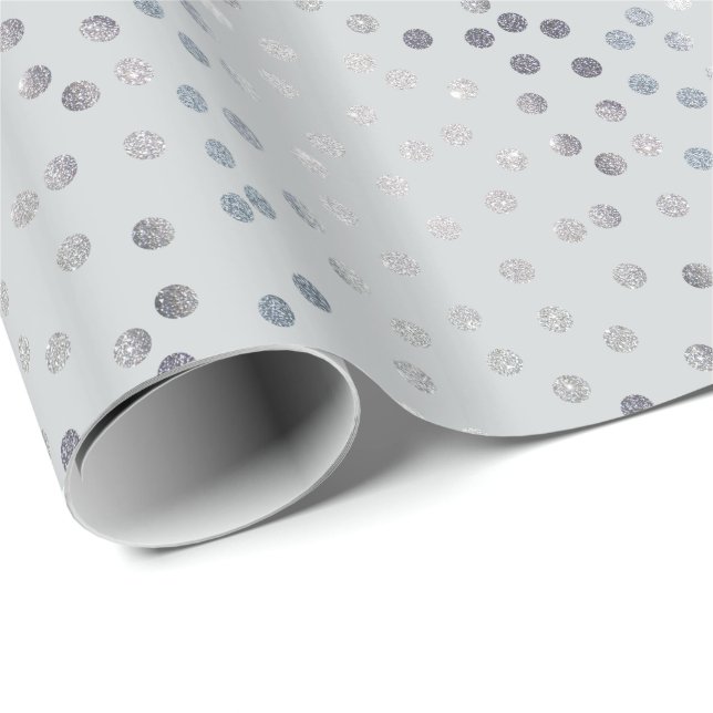 Faux Silver Glitter Dots on Grey Wrapping Paper (Roll Corner)