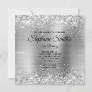 Faux Silver Glitter Foil Monogram 21st Birthday Invitation