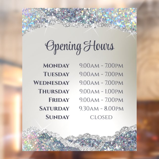 Faux Silver Glitter Foil Opening Hours (Sheet 2)