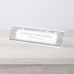 Faux Silver Glitter Lux Personalised Name Plate