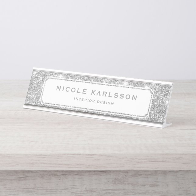 Faux Silver Glitter Lux Personalised Name Plate (Front)