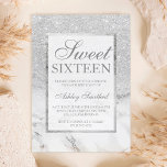 Faux silver glitter marble elegant chic Sweet 16 Invitation<br><div class="desc">A modern,  pretty chic and elegant faux silver glitter shower ombre with white marble color block Sweet 16 birthday party invitation with white marble ombre pattern with and elegant silver frame Perfect for a princess Sweet sixteen,  perfect  for her,  the fashionista who loves modern pattern and glam</div>