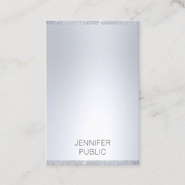 Faux Silver Glitter Modern Minimalist Template Top Business Card (Front)