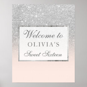 Faux silver glitter pink elegant chic Sweet 16 Poster