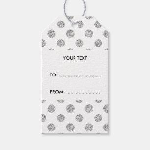 Faux Silver Glitter Polka Dots Pattern on White Gift Tags