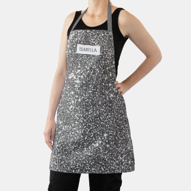 Faux Silver Glitter Texture Look & Custom Name Apron (Insitu)