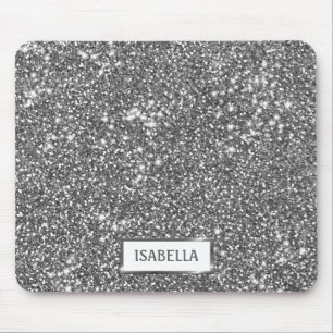 Faux Silver Glitter Texture Look & Custom Name Mouse Pad