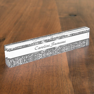 Faux Silver Glitter Texture Look & Custom Name Nameplate