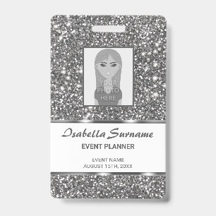 Faux Silver Glitter Texture Look & Custom Text ID Badge
