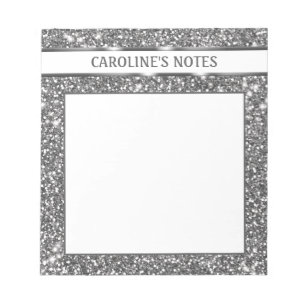 Faux Silver Glitter Texture Look & Custom Text Notepad