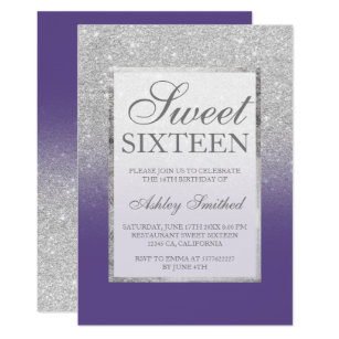 Faux silver glitter violet elegant chic Sweet 16 Invitation
