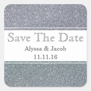 Faux Silver Glitter Wedding Save the Date Square Sticker