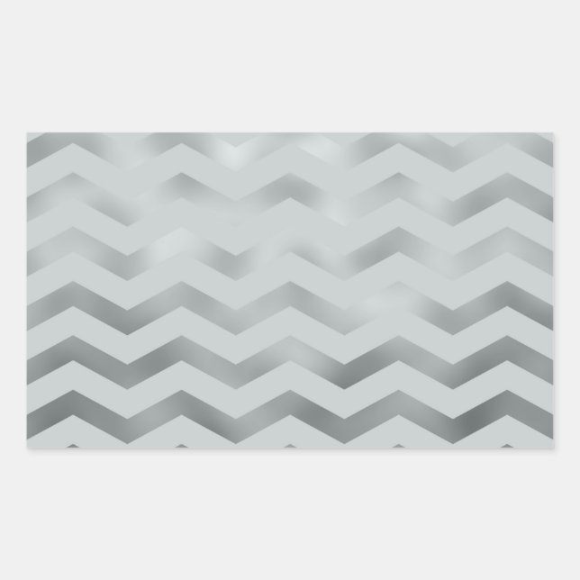Faux Silver Grey Foil Chevron Zig Zag Texture Rectangular Sticker (Front)