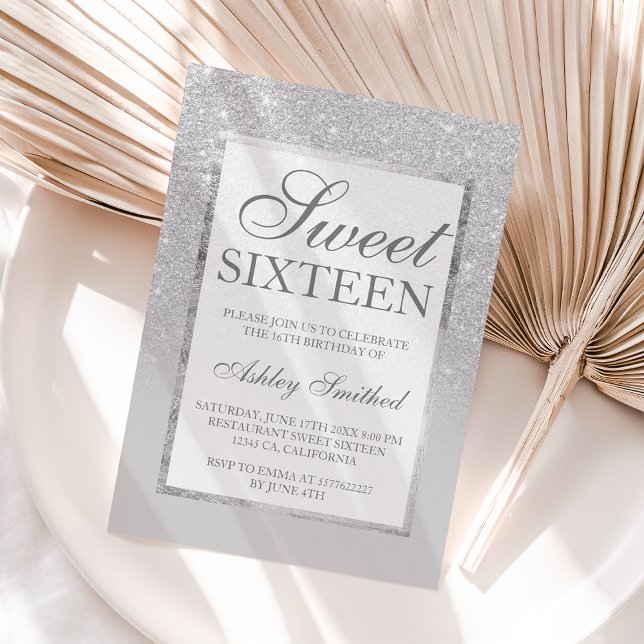 Faux silver grey glitter elegant chic Sweet 16 Invitation (Creator Uploaded)
