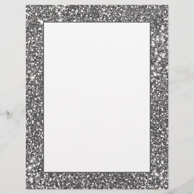 Faux Silver Grey Glitter Texture Look-like Design Custom Letterhead (Front)