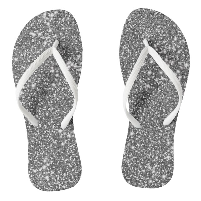 Faux Silver Grey Glitter Texture Look-like Design Thongs (Footbed)