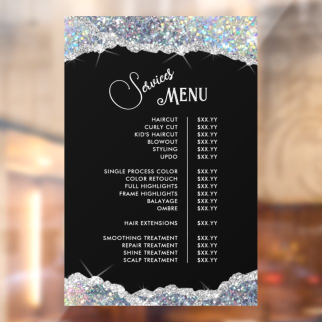 Faux Silver Iridescent Glitter Services Menu (Sheet 2)