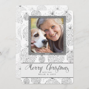 Faux Silver Leaf with Merry Christmas Photo Holiday Card