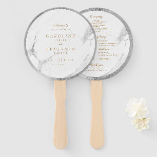 Faux silver marble luxury modern wedding program hand fan