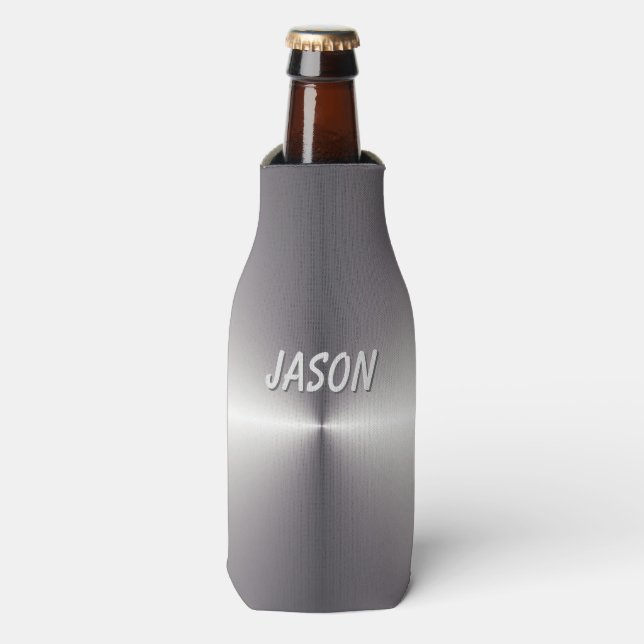 Faux Silver Metal Can or Bottle Holder Custom Name Cooler (Bottle Front)