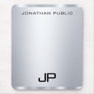 Faux Silver Metallic Look Monogram Vertical Mouse Pad