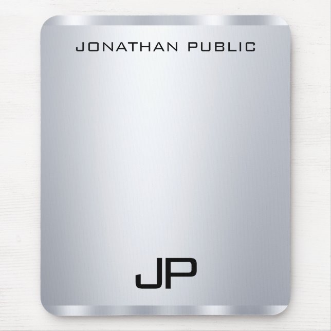 Faux Silver Metallic Look Monogram Vertical Mouse Pad (Front)