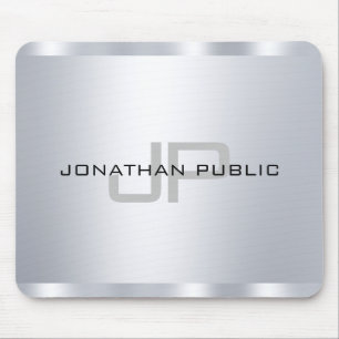 Faux Silver Metallic Look Monogrammed Template Mouse Pad