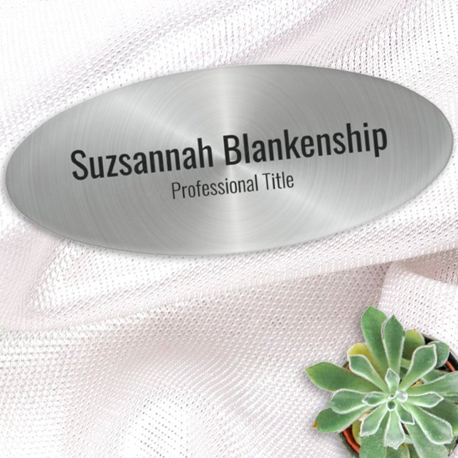 Faux Silver Metallic Professional Sleek Template Name Tag (Creator Uploaded)
