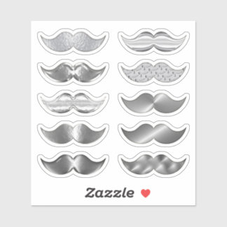 Faux Silver Moustaches Moustache Set of 10 Sticker
