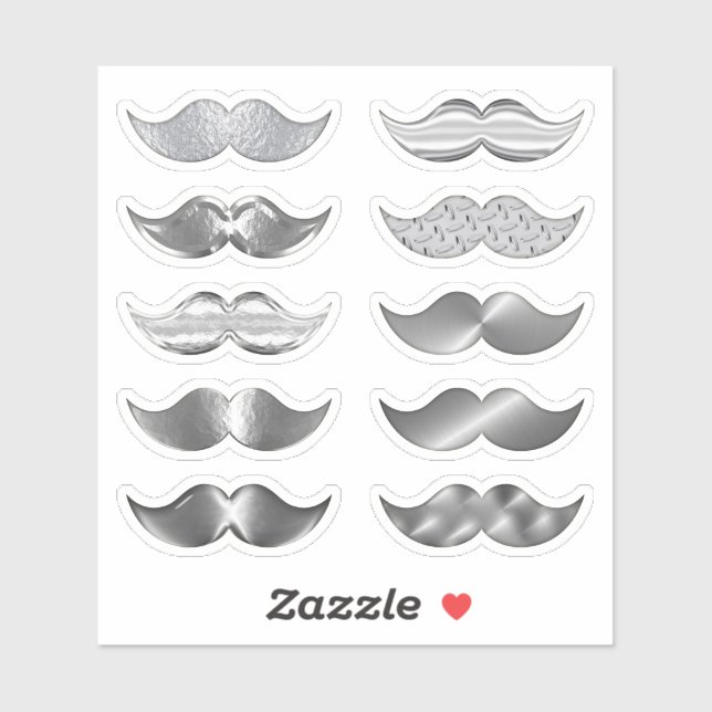 Faux Silver Moustaches Moustache Set of 10 Sticker (Sheet)