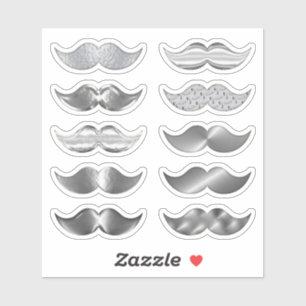Faux Silver Mustaches Moustache Set of 10 Stickers