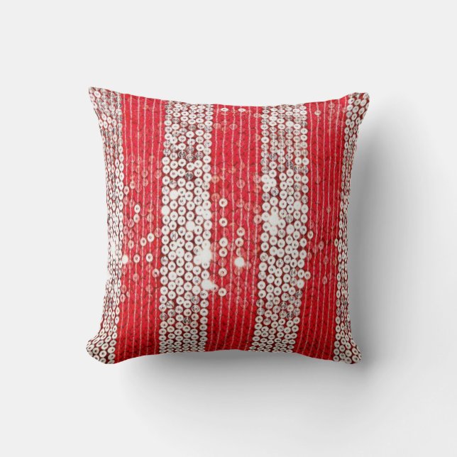 Faux Silver & Red Sequin Decorative Pillow (Front)