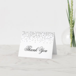 Faux Silver Rhinestone Diamonds White Thank You Card
