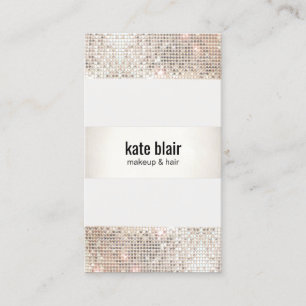 Faux Silver Sequin Stripes Beauty Salon Business Card
