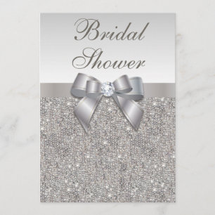Faux Silver Sequins and Bow Bridal Shower Invitation
