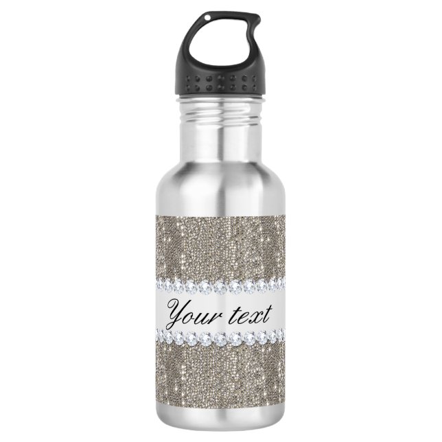 Faux Silver Sequins and Diamonds 532 Ml Water Bottle (Front)