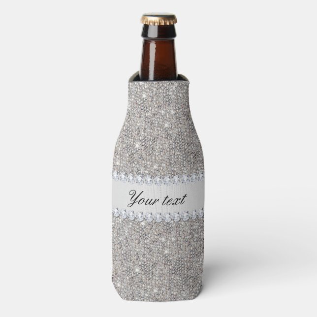 Faux Silver Sequins and Diamonds Bottle Cooler (Bottle Front)