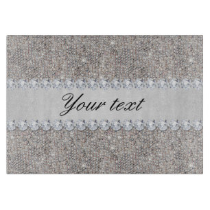 Faux Silver Sequins and Diamonds Cutting Board
