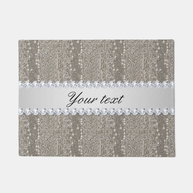 Faux Silver Sequins and Diamonds Doormat (Front)
