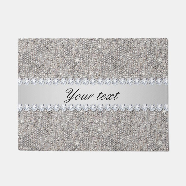 Faux Silver Sequins and Diamonds Doormat (Front)